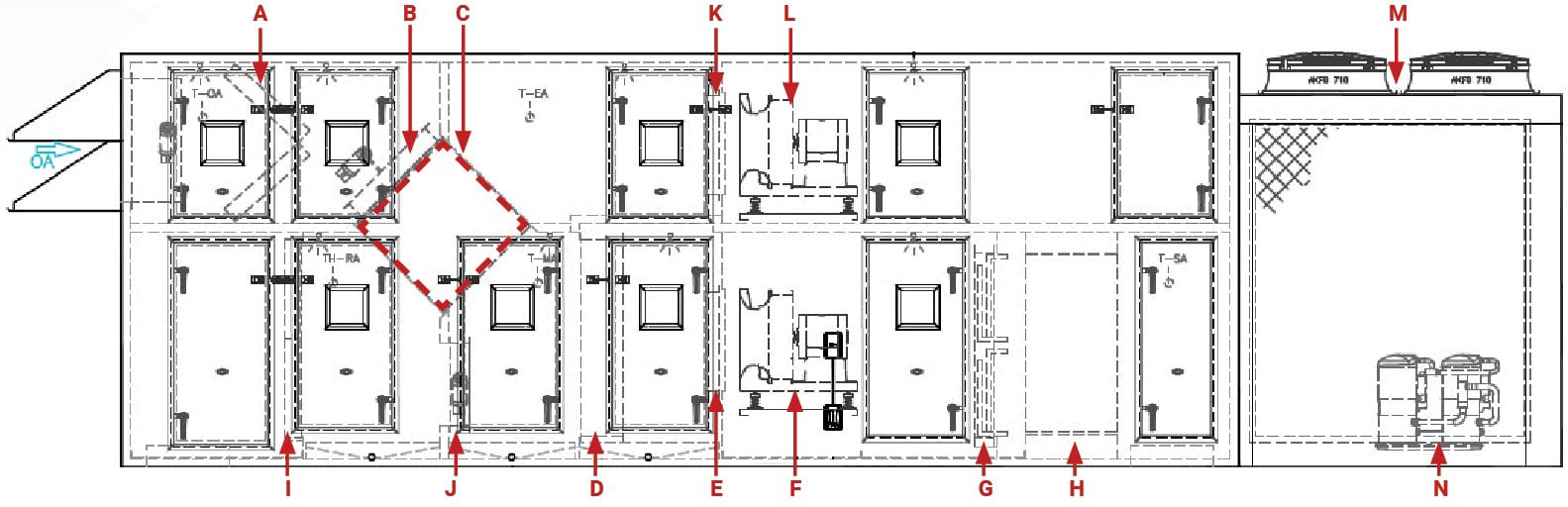 Custom DOAS with Crossflow Plate HX and 64 tons Packaged DX Drawing