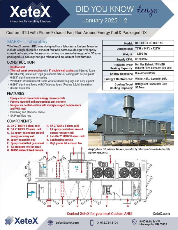 Custom RTU with Plume Exhaust Fan Run-Around Energy Coil Packaged DX