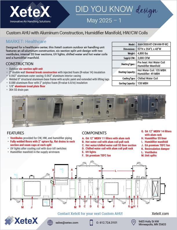 XeteX Custom AHU with Aluminum Construction for Healthcare