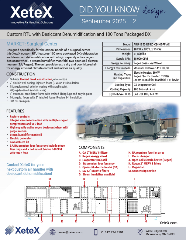 XeteX Custom RTU with Desiccant Dehumidification and 100-Tons Packaged DX
