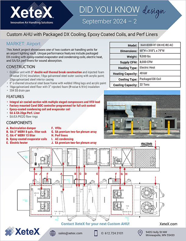 XeteX Custom RTU pkg DX coated coils perf liners and electric heat